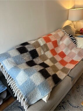 Anthropologie Checkered Throw Blanket - Multi Color